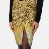 Cheetah Foulard Draped Midi Skirt