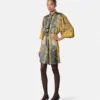 Cheetah Foulard Silk Lavalli&egrave;re Mini Dress