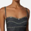 Embellished Denim Fitted Midi Dress
