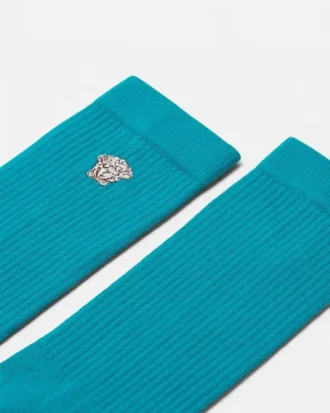 Embroidered Ribbed Cotton Socks