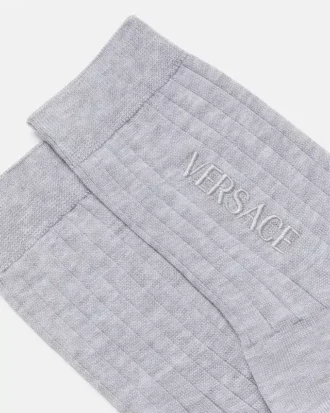Embroidered Ribbed Cotton Socks