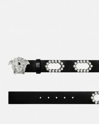 La Medusa Studded Leather Belt 4 cm La Medusa Studded Leather Belt 4 cm