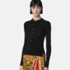 Merino Wool Ribbed Knit Henley Top