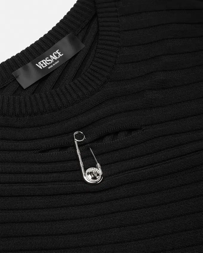 Safety Pin Asymmetric Ribbed Knit Sweater Safety Pin Asymmetric Ribbed Knit Sweater