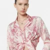Underwater Barocco Knotted Crop Silk Shirt