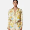 Underwater Barocco Knotted Crop Silk Shirt