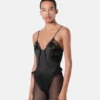 V Allover Jacquard Silk Bodysuit