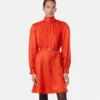 V Allover Jacquard Silk Lavalli&egrave;re Mini Dress