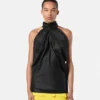 V Allover Jacquard Silk Lavalli&egrave;re Top