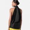 V Allover Jacquard Silk Lavalli&egrave;re Top