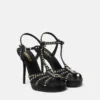 V Embellished Leather Sandals 120 mm