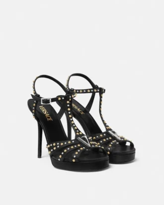 V Embellished Leather Sandals 120 mm