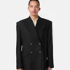Wool Pinstripe Double-Breasted Blazer